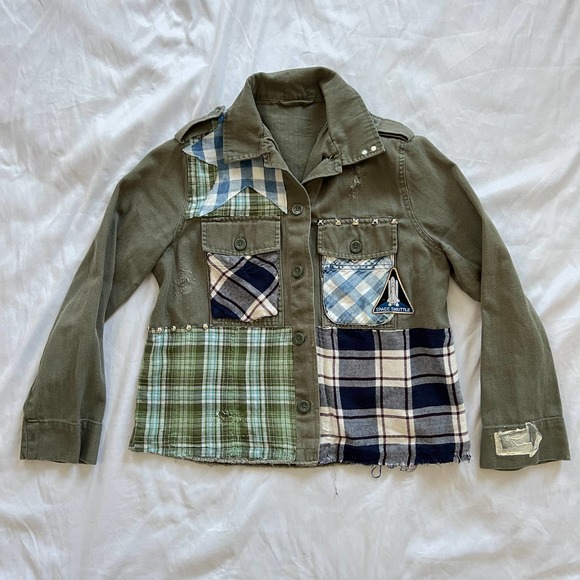 Vintage Jackets & Blazers - Custom Reworked Patchwork Utility Jacket Size Small